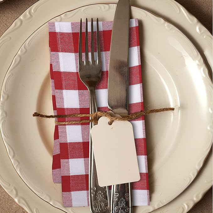 Urban Villa Cloth Dinner Napkins Set of 12 100% Cotton Red White Checks Highly Absorbent Washable Reusable Durable Ideal for Home Farmhouse Party Wedding Everyday Use