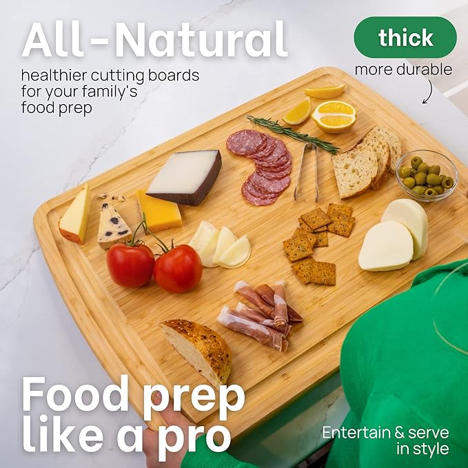 GREENER CHEF 24 Inch 2XL Extra Large Bamboo Cutting Boards for Kitchen, Stove Top Butcher Block, Extra Large Wooden Carving Board for Meat, Veggies, Charcuterie Board with Deep Juice Grooves