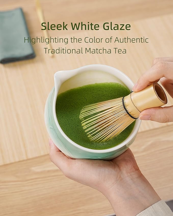 ZENS Matcha Whisk Set, 6Pcs Matcha Set Includes Ceramic Bowl, Bamboo Whisk and Chasen Holder,Scoop, 304 Stainless Sifter & Tea Mat, Matcha Kit for Tea Ceremony, Blue