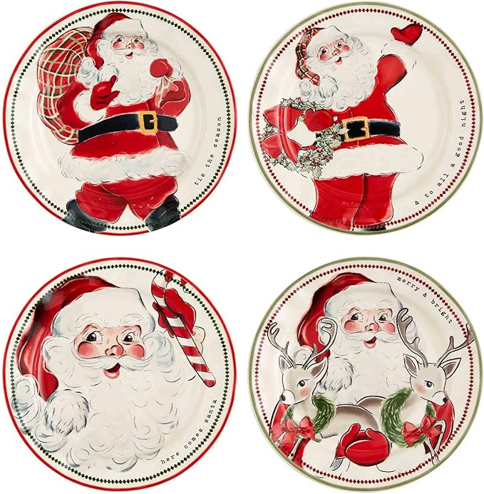 Mud Pie Santa Salad Christmas Plate, Wreath, 8" dia