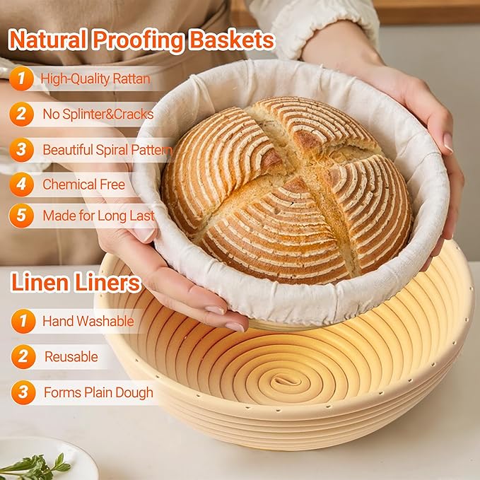 Banneton Sourdough Proofing Basket Kit,10"Round & 11"Oval Proofing Basket with Liners & Covers,Bread Baking Supplies for Home or Professional Sourdough Bakers Baking Tool