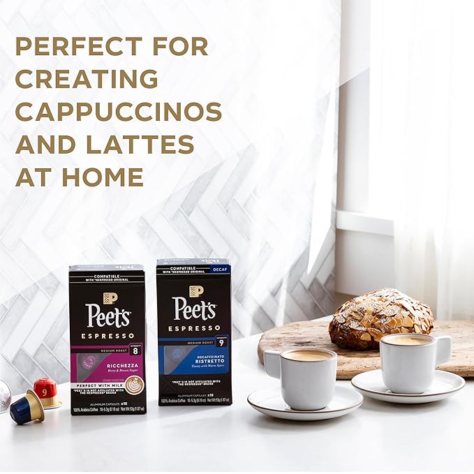 Peet's Coffee, Dark Roast Espresso Capsules, Compatible with Nespresso Original Machine - Ristretto Intensity 10, 50 Count (5 Boxes of 10 Espresso Capsules)