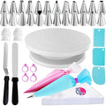 Riccle 88 pcs Cake Decorating Kit with Cake Turntable - Includes 50 Disposable + 2 Reusable Piping Bags and Tips Set, 24 Icing Piping Tips, 2 Spatulas, 3 Icing Comb Scraper, Baking Supplies
