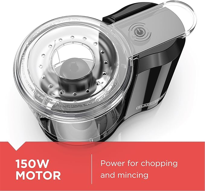 BLACK+DECKER 1.5-Cup Electric Food Chopper, One Touch Pulse, 150W Motor, Mini Food Processor, Stay-Sharp Blade, Dishwasher Safe