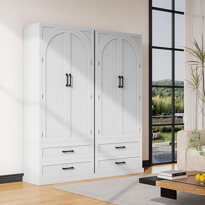 iPormis 71" Tall Kitchen Pantry Storage Cabinet w/Adjustable Shelf, Door Shelves & Large Drawers, Freestanding Kitchen Cupboard for Dining Room/Living Room, White