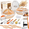 SORON Sourdough Starter Kit, Banneton Bread Proofing Basket with Glass Sour Dough Starter Jar, Sourdough Bread Baking Supplies Tools, 9" Round & 10" Oval Banneton Baskets, Gift Set for Homemade Making