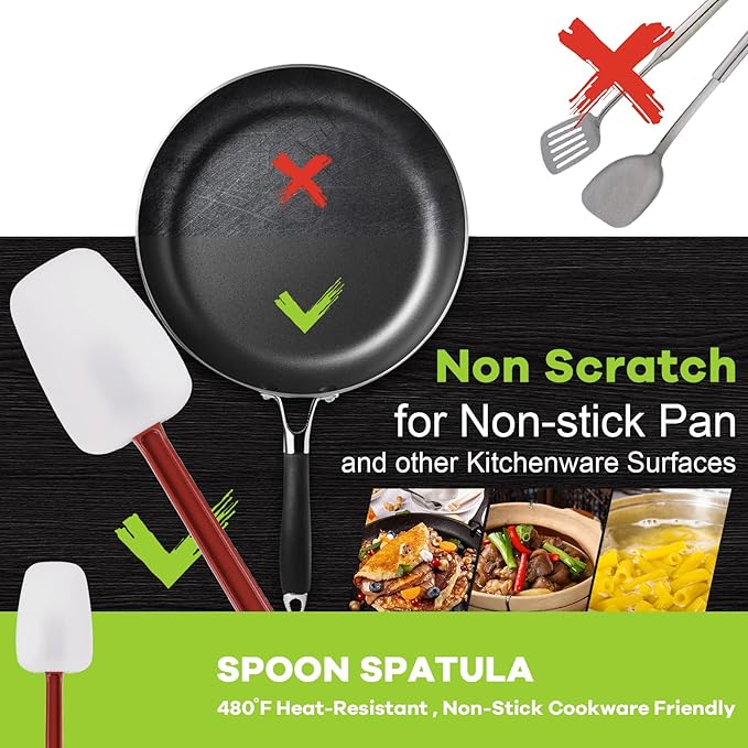 Silicone Rubber Spoonulas Pack of 3 (9.5/14/16-Inch), Commercial Silicone Spoonulas, Commercial Rubber Spatulas, Commerical Spatulas for Baking, Resistant to 500℉, Dishwasher Safe & BPA-Free