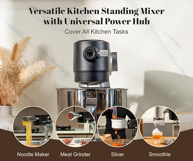 Stand Mixer All Metal - Heavy Duty Kitchen Standing Mixer 5.3 Quart with 4 Stainless Steel Attachments, DC Motor & Multifunctional Power Hub, 8-Speed & Timer, Lower Noise (Black)