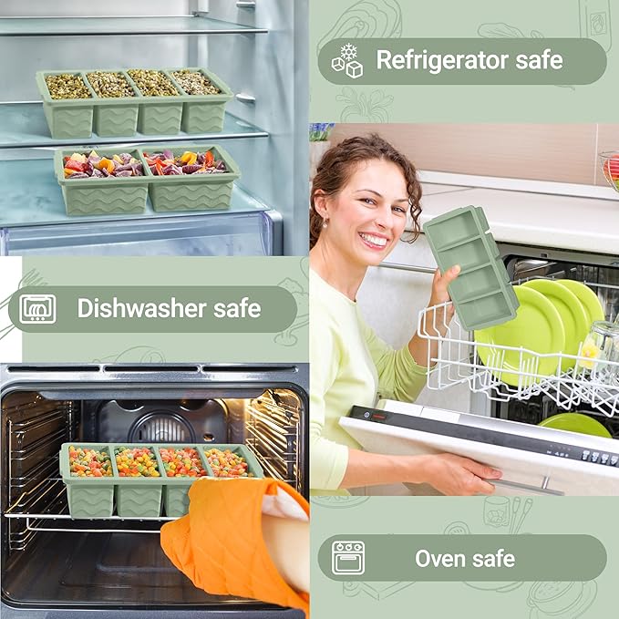 Silicone Freezer Molds for Soup with Lid, 1-Cup & 2-Cup Large Ice Cube Trays Food Storage Containers for Meal Prep, Freeze 250mL/125mL Portions – 2 Pack
