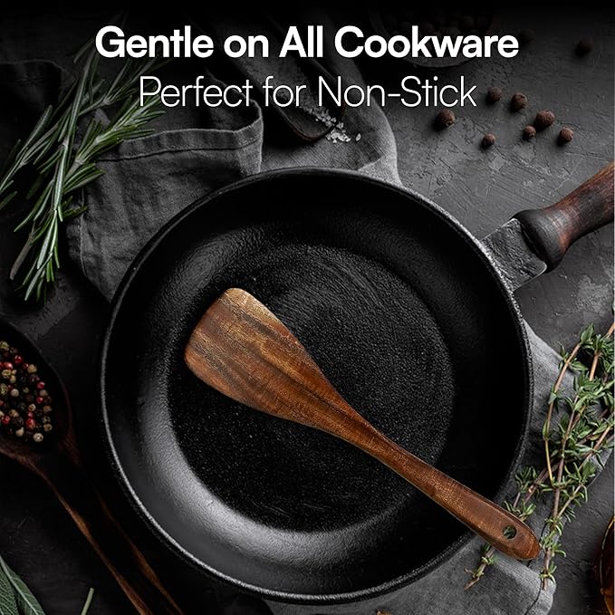 Premium Teak Wooden Utensil Set, 7-Piece Handcrafted Cooking Spoons & Spatulas – Nonstick Safe, Durable, Heat-Resistant Wooden Utensils for Everyday Cooking