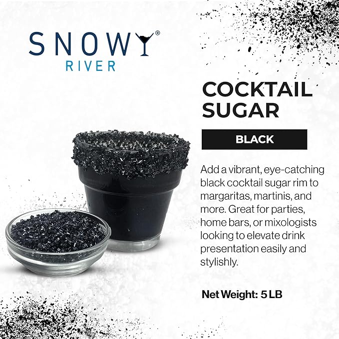 Snowy River Black, Cocktail & Margarita Sugar Rimmer - Vibrant Naturally Colored Sugar for Cocktail Rimming, Baking & Decorating, Medium Crystal - 80oz