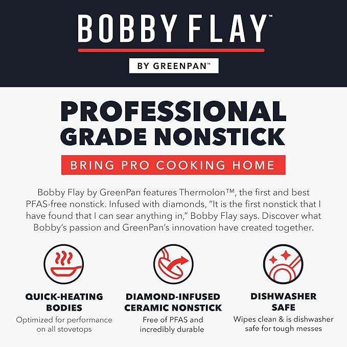 GreenPan x Bobby Flay 6QT Stockpot with Glass Lid, PFAS-Free Diamond Ceramic Nonstick Pot, Induction Suitable, Easy Clean Dishwasher & Oven Safe, Quick Heating, Pasta, Soups, Cream