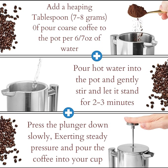 Mixpresso Stainless Steel French Press Coffee Maker 27 Oz 800 ml, Double Wall Insulated French Press Stainless Steel, Easy Clean Tea Brewer, Easy Press Durable Metal Coffee Press