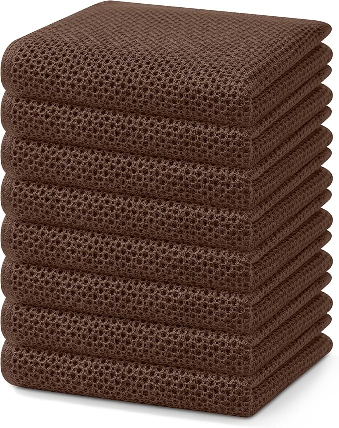 Homaxy 100% Cotton Waffle Weave Kitchen Dish Towels, Ultra Soft Absorbent Quick Drying Cleaning Towel, 13 x 28 Inches, 8-Pack, Coffee