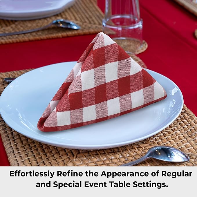 Urban Villa Cloth Dinner Napkins Set of 12 100% Cotton Red White Checks Highly Absorbent Washable Reusable Durable Ideal for Home Farmhouse Party Wedding Everyday Use
