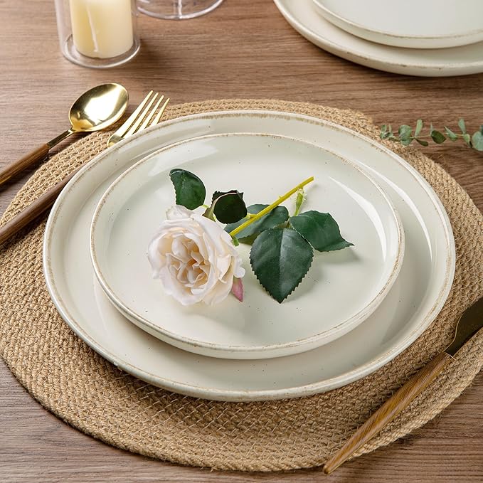AmorArc Ceramic Dinnerware Sets with Pasta Bowls for 6, Handpainted Plates and Bowls Set with Rustic Terracotta Underside, Scratch Resistant Dishes Set, Dishwasher & Microwave Safe, 24 Pcs