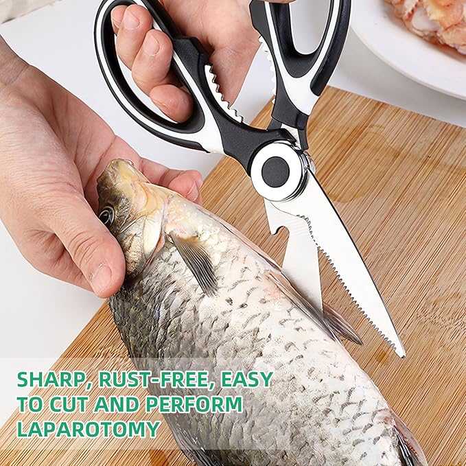 Multipurpose kitchen scissors, heavy duty meat poultry scissors, spice scissors, food cooking scissors, stainless steel utility scissors (1, white)