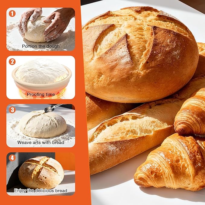 Heating Sourdough Bread Proofing Basket Set, Electric Thermostatic Silicone Batter Bowl, 9 Inch Round Foldable Proofing Bowl, Sourdough Bread Baking Supplies