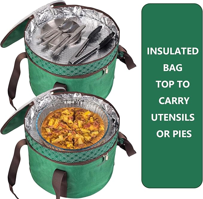 12 Inch Cake carrier Container with Lid and Handles Includes Insulated Bag for Safe Transportation of Buttercream Doesn't Melt Easy for Cakes, Pies and Cupcakes (Green)