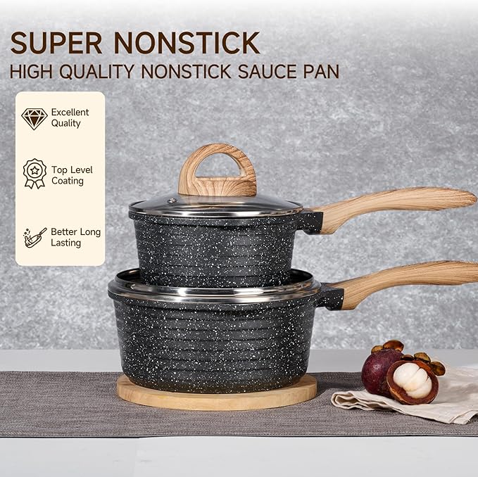 JEETEE 2.5 Quart Sauce Pan with Lid, Non Stick Small Pot with Coating, Masterclass Cookware Sauce Pot for Cooking, PFOA/PFOS Free