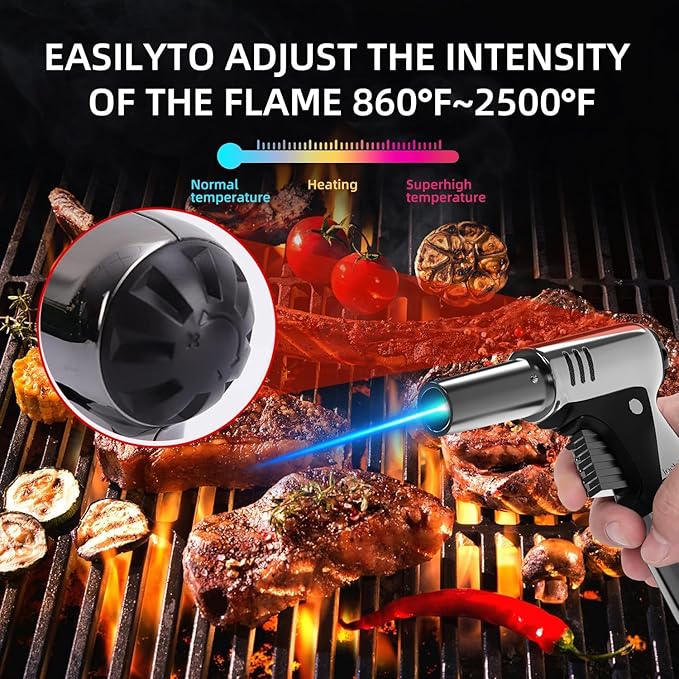 Butane Torch, Butane Refillable Kitchen Cooking Torch, Torch Lighter with Safety Lock And Adjustable Flame For BBQ, Baking, Brulee Creme, Crafts and Soldering(Butane Gas Not Included)