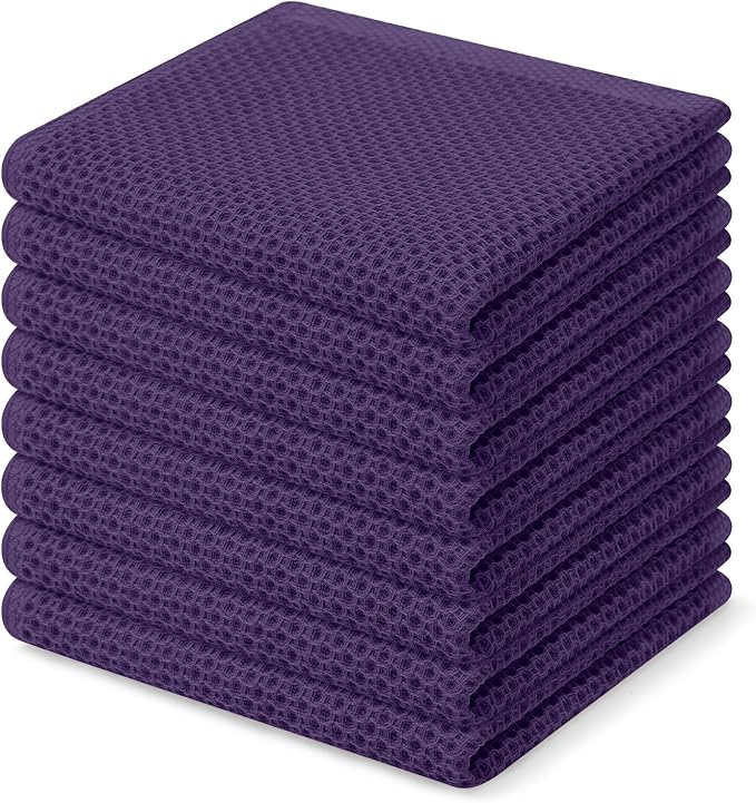 Homaxy 100% Cotton Waffle Weave Kitchen Dish Cloths, Ultra Soft Absorbent Quick Drying Dish Towels, 12 x 12 Inches, 8-Pack, Eggplant