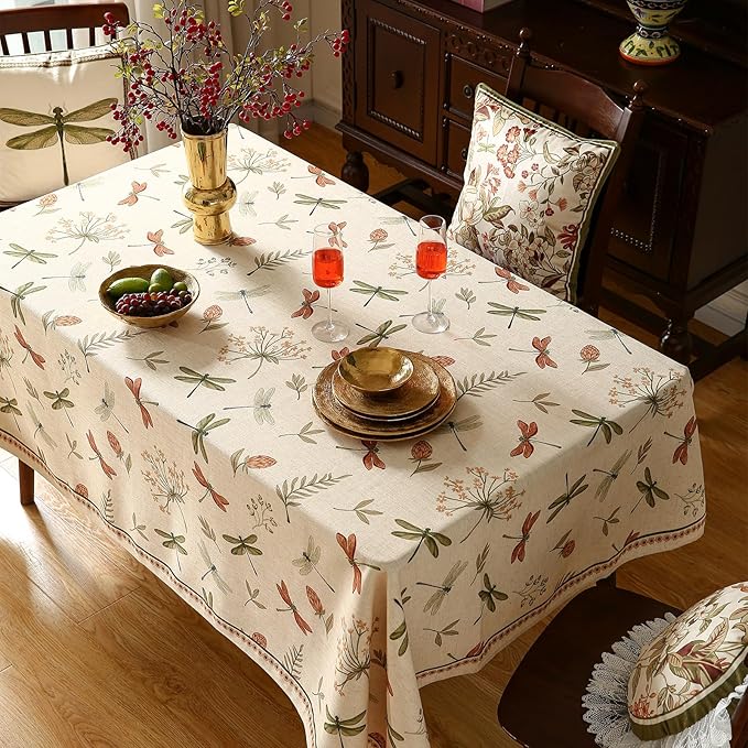ISAENNE Designer Floral Linen Small Rectangular Tablecloth,French Off White Elegant Table Cloth,Washable Home Decor Tablecloths for Dining Thanksgiving Kitchen Christmas,55"*71"-Grace B