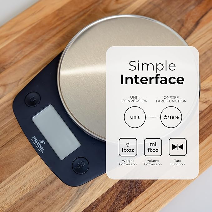 Fradel 0.1g Digital Kitchen Food Scale in Grams & Ounces - 11lb, for Cooking, Baking, Weight Loss - Round