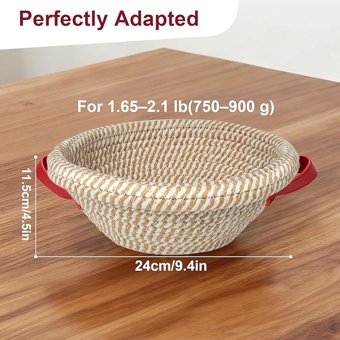 Banneton Bread Proofing Basket Set, 2 Pack Cotton Rope Sourdough Baskets with Liners, Cloth Covers & Silicone Baking Mat, Sourdough banneton basket for Sourdough Baking Supplies