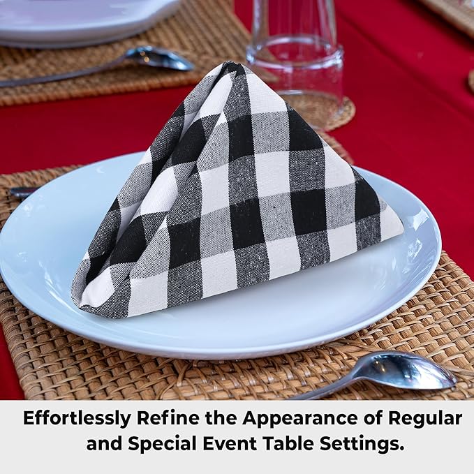 Urban Villa Cloth Dinner Napkins Set of 12 20''x20''100% Cotton Black White Buffalo Checks Highly Absorbent Washable Reusable Durable Ideal for Farmhouse Party Thanksgiving Fall Christmas Everyday Use