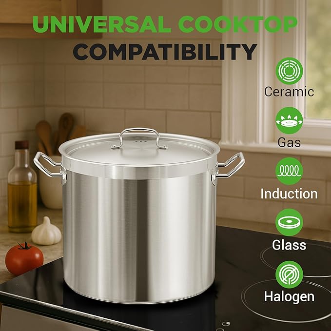 Nutrichef Stainless Steel Cookware Stockpot, 30 Quart Heavy Duty Induction Soup Pot With Stainless Steel Lid And Strong Riveted Handles, Even Heat Distribution, Compatible With Most Cooktops