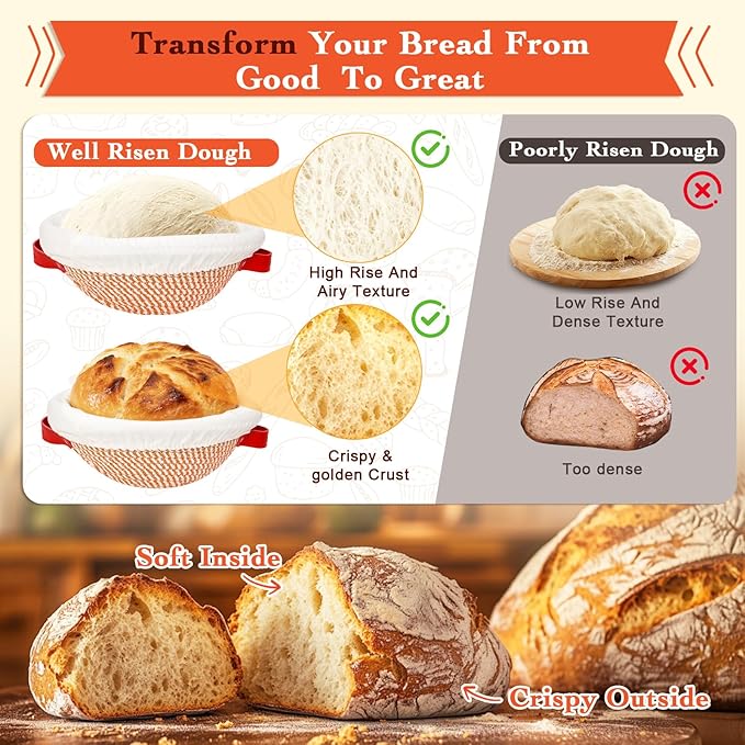Sourdough Starter Kit,Banneton Bread Proofing Basket with Liner,Woven Bread Proofing Basket for artisan sourdough bread making,Sour Dough Bread Making Tools,Gifts for Bakers,Women,Mom,Wife