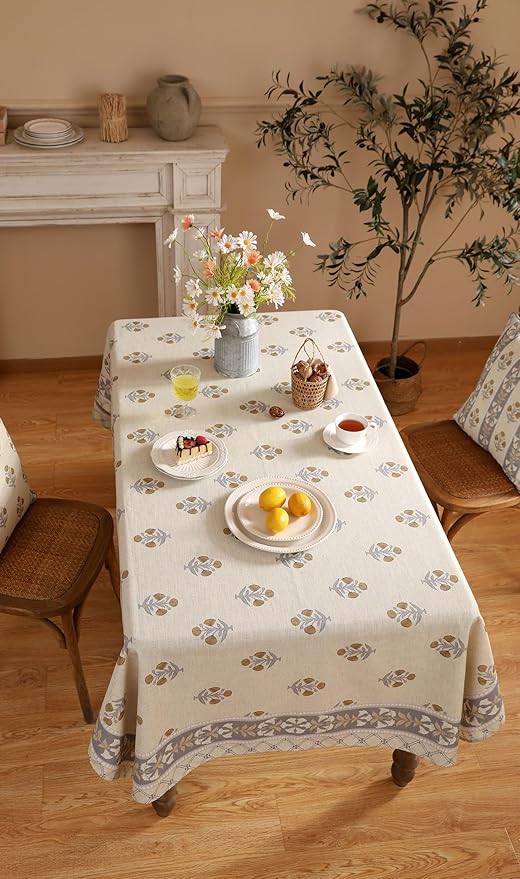 patdrea Designer Beige Extra Long Tablecloth for Rectangle Table,Elegant Linen Floral Pattern French Table Cloth,Decor Cover Cloth for Kitchen Dining Christmas,Thanksgiving,63"x110"-Istana a
