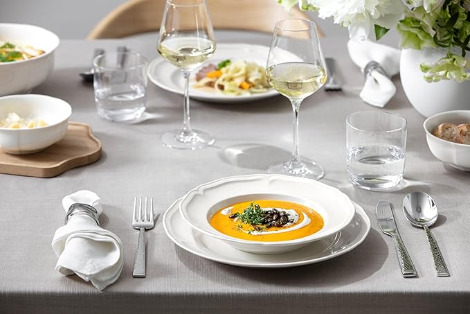 Villeroy & Boch Manoir 18-Piece Dinnerware Set, Plates & Bowls, Premium Porcelain, Made in Germany, Dishwasher & Microwave Safe, Rich, Creamy White