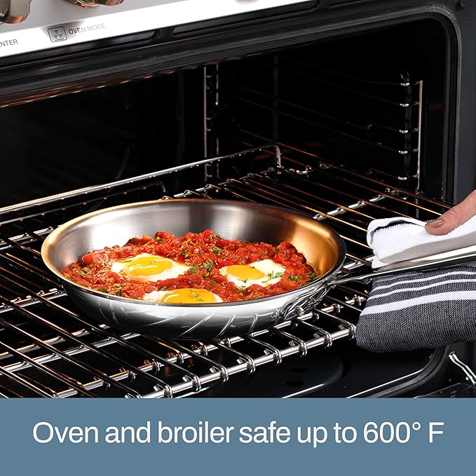 All-Clad D3 12" Stainless Steel Frying pan W/Lid, 3-Ply Stainless Steel Pan, Induction, Oven Broiler Safe 600F Skillet, Professional Cookware, Silver