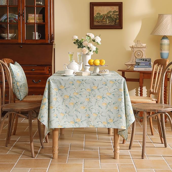 patdrea Designer Linen Green Small Square Tablecloth,Vintage Yellow Flowers Pattern Farmhouse Table Cloth,Home Table Cover Decor for Kitchen Dining Christmas,Thanksgiving,Party,55"x55"-Ania a