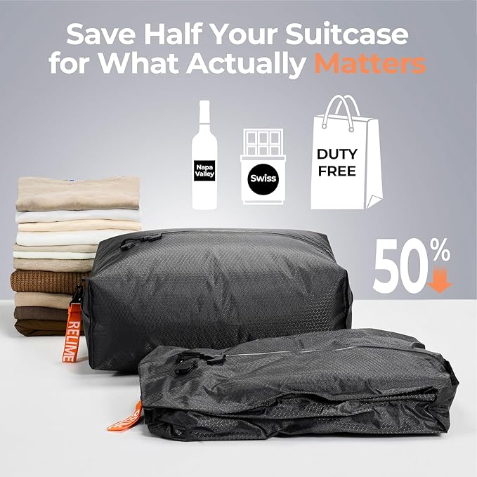 Classic Series Vacuum Bags for Travel Luggage with Wireless Pump, Compression Bags for Carry On Suitcases and Backpack, Vacuum Seal Packing cube for Cloth Packing (2PC + PUMP Gray & Blue)