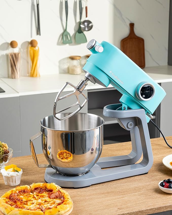 All-Metal Stand Mixer 5.3-Quart - Professional Kitchen Electric Food Mixer with Stainless Steel Mixing Bowl & Attachments for Baking, Dough & Cake, 8-Speed Control & Timer (Blue)