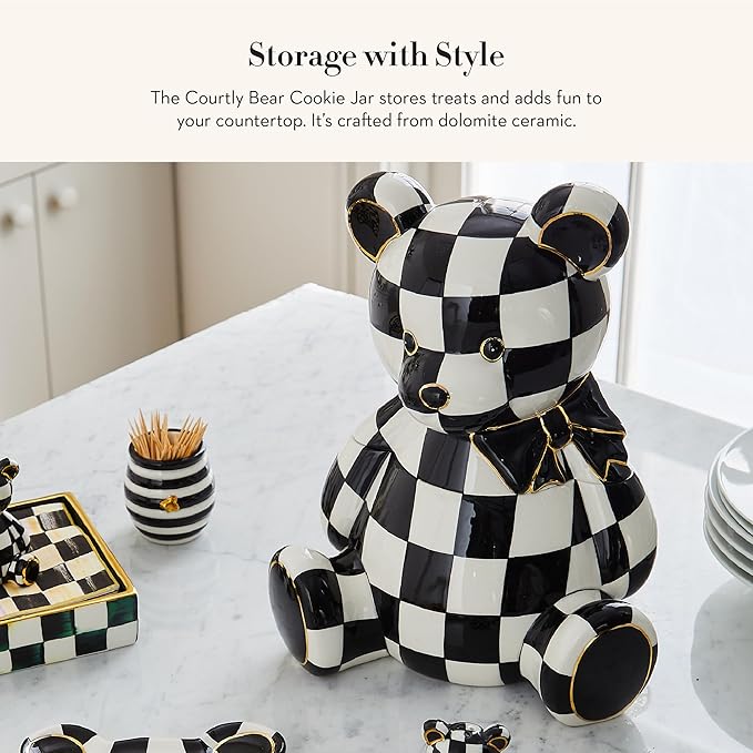 MACKENZIE-CHILDS Courtly Bear Cookie Jar, Cute Cookie Jar for Kitchen or Dining Room