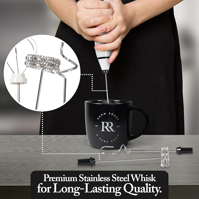 Frother Handheld - Powerful Coffee Frother Wand Rechargeable, Ultra Fast Milk Frother Handheld, Electric Whisk Drink Mixer with Stainless Steel for Coffee, Lattes, Matcha | White