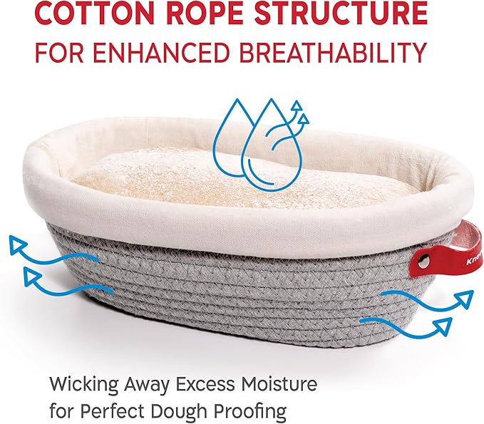 KneadAce Cotton Rope Banneton Bread Proofing Basket Set, Oval & Round Bread Baskets with Liners & Covers for Artisan Bread Baking, Sourdough Bread Baking Supplies