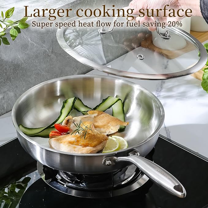 DELARLO Tri-Ply Stainless Steel 10inch and 12inch Frying Pan, Oven safe induction skillet,pots and pans set,Suitable for All Stove (Detachable Handle)