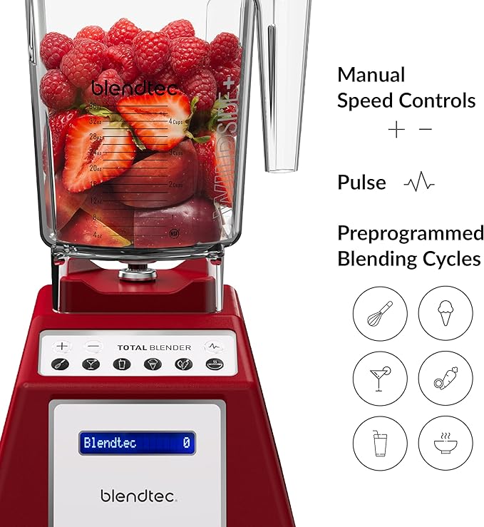 Blendtec Total Classic Original Blender - WildSide+ Jar (90 oz) - Professional-Grade Power - 6 Pre-programmed Cycles - 10-speeds - Red