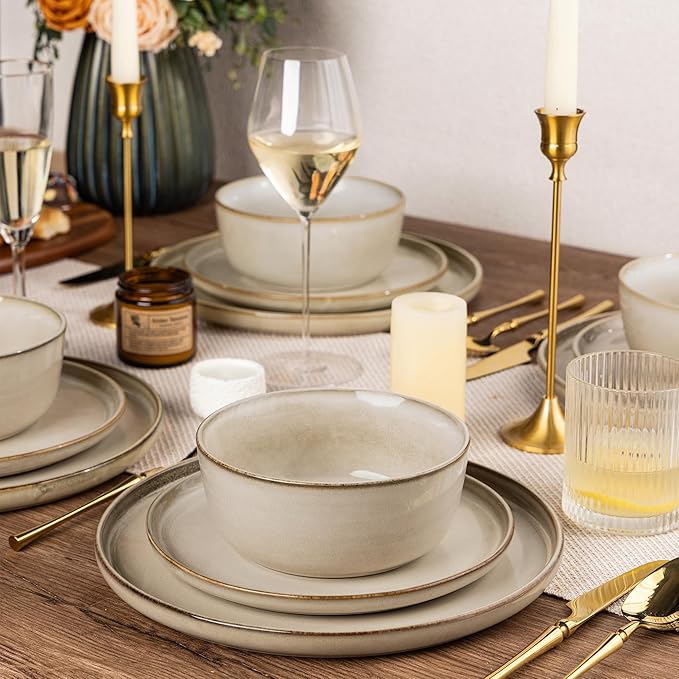 AmorArc Stoneware Dinnerware Sets,Round Reactive Glaze Ceramic Plates and Bowls Set,Highly Scratch Resistant | Dishwasher & Microwave Safe Dishes,Service for 6 (18pc)