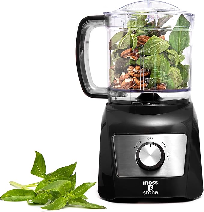 Moss & Stone 3 Cup Mini Food Processor, Strong Vegetable Chopper for Dicing, Chopping, Mincing, & Puree 300 Watts Mini Chopper With 2 Speeds, Perfect Baby Food Processor Black