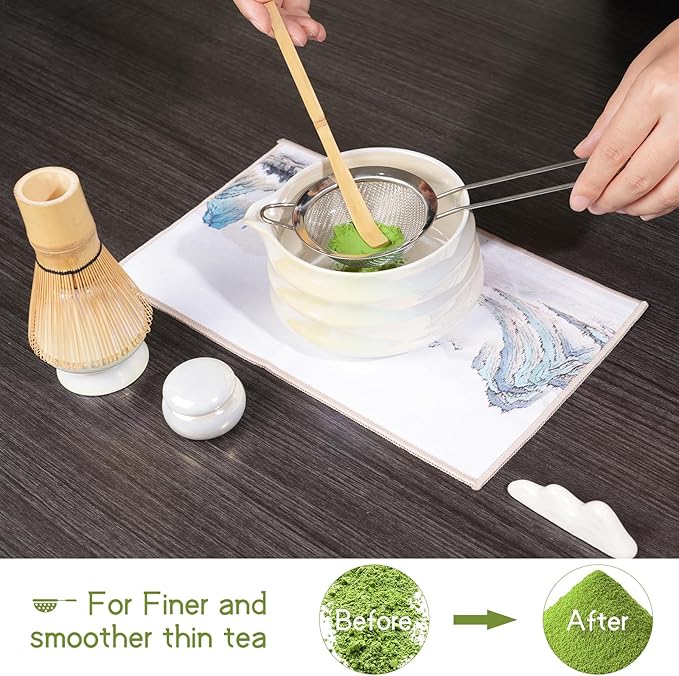 8Pcs Matcha Whisk Set, Iridescence Matcha Making Tools Accessories Kit with Bamboo Matcha Whisk,Bowl,Spoon,Sifter and Holder, Gifts for Matcha Lovers on Christmas, Birthday, Teacher's Day