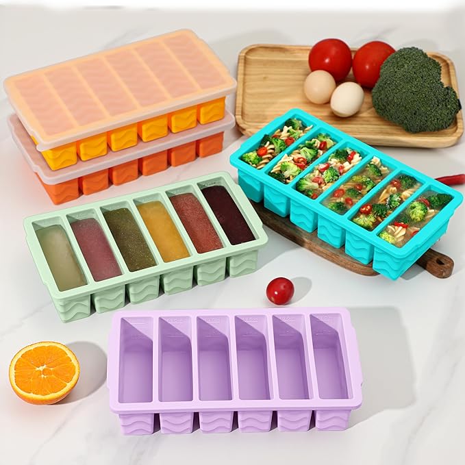 2-Pack Silicone Freezer Trays with Lid, 2 Large 2-Cup(500ml) & 6 Small 1/2-Cup(125ml) Soup Freezer Container Molds, Ice Cube Tray For Meal Prep & Freezing Soup, Stews, Sauces, Oven & Dishwasher-Safe