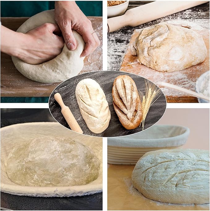 Sourdough Bread Baking Supplies, 2 Pack Banneton Bread Proofing Basket 10 inch Round & 10 inch Oval Proofing Bowls for Sourdough Bread with Liner Making Baking Fermentation Tools