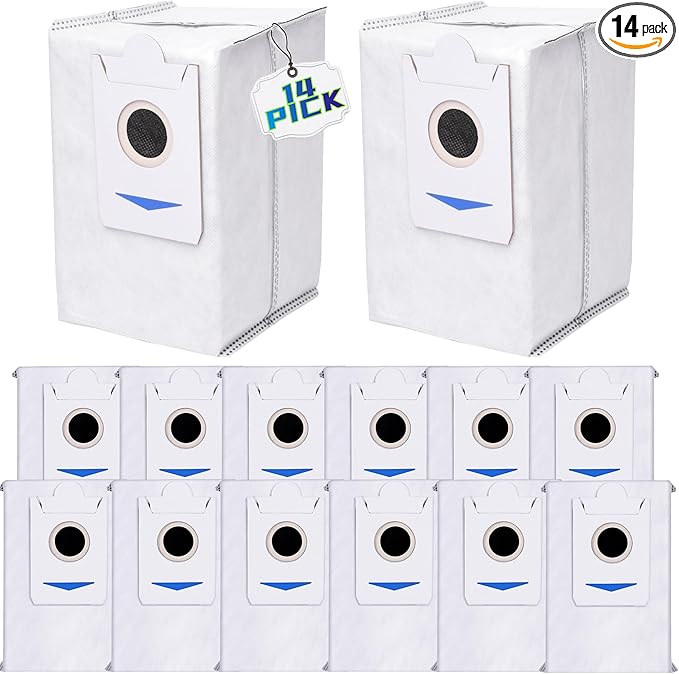 14Pcs Dust Bags Replacement for Ecovacs T30S(Not Combo) X2/X2 Pro/X2 Omni/X5 Omni Robot Vacuum Cleaner, 3L Large Capacity Disposable Replacement Bags