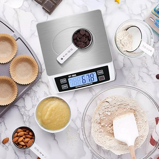 Large Digital Kitchen Scale 30kg/66lb Food Scale for Baking Cooking Stainless Bread Scale with LCD Display Counting Scales for Coins Adapter Included(Stainless White)